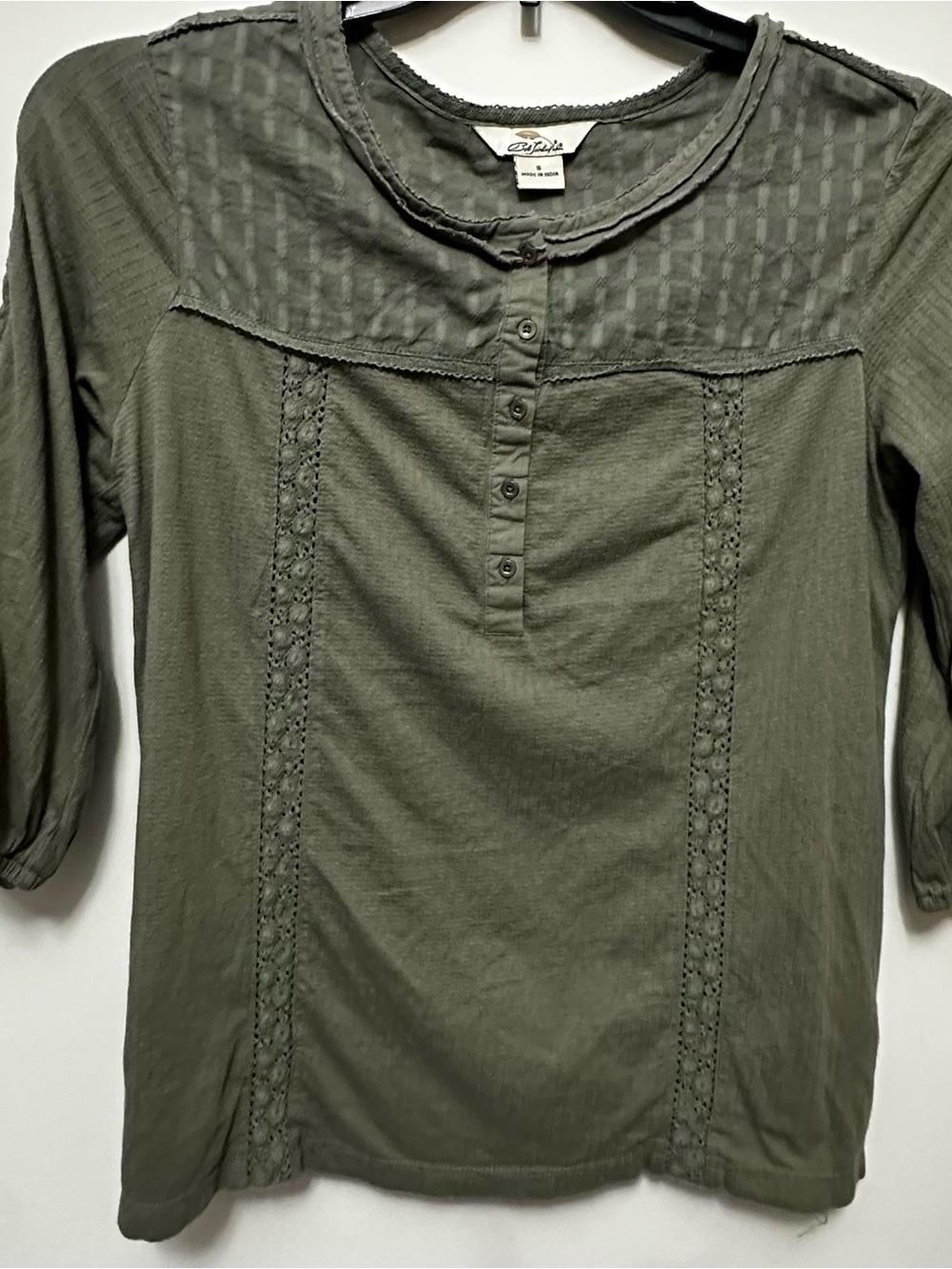 Bob Timberlake Green Cottage  Y2K Textured 3/4 Sleeve Shirt